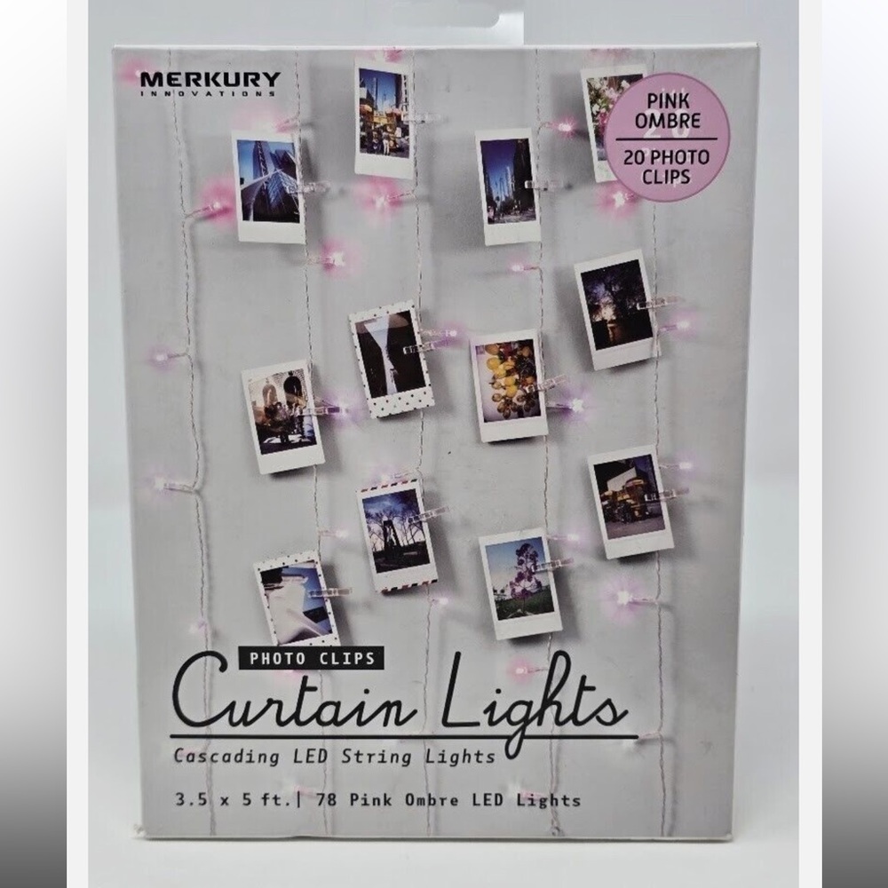 Merkury Photo Clips Curtain Lights Cascading LED String Lights Pink Ombre